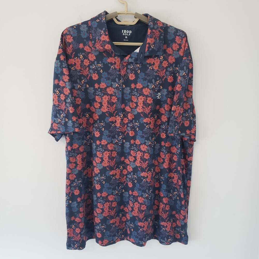 Izod Golf Shirt Men's XL Polo Short Sleeve Multicolor Floral Pattern